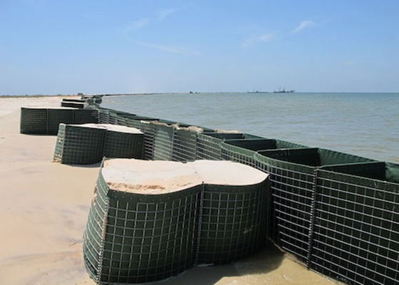 Quadratische Löcher itärische Verteidigungsbarrieren Gabion Mesh Box mit grünem Geotextil